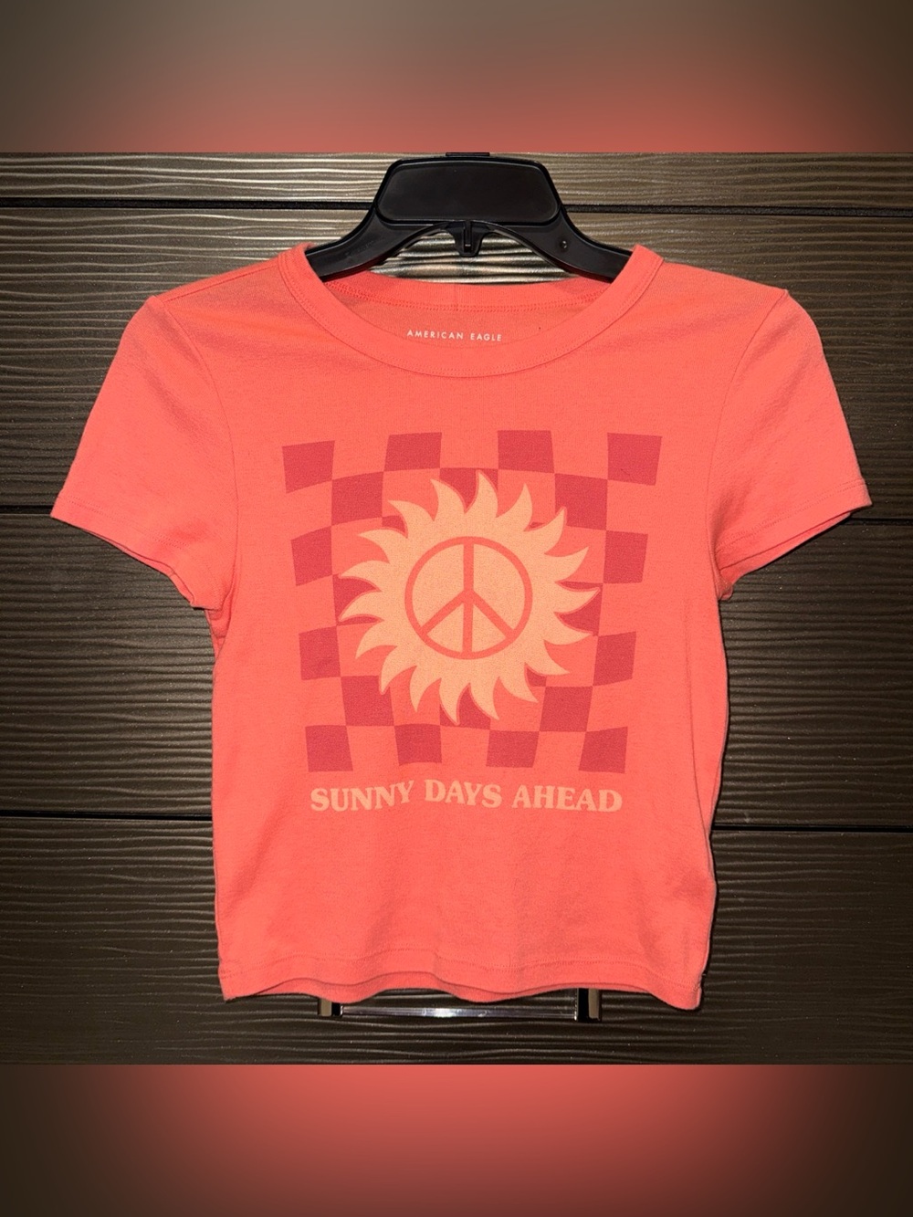 American Eagle Outfitters Coral Orange Graphic Sunny Days Crop Tee